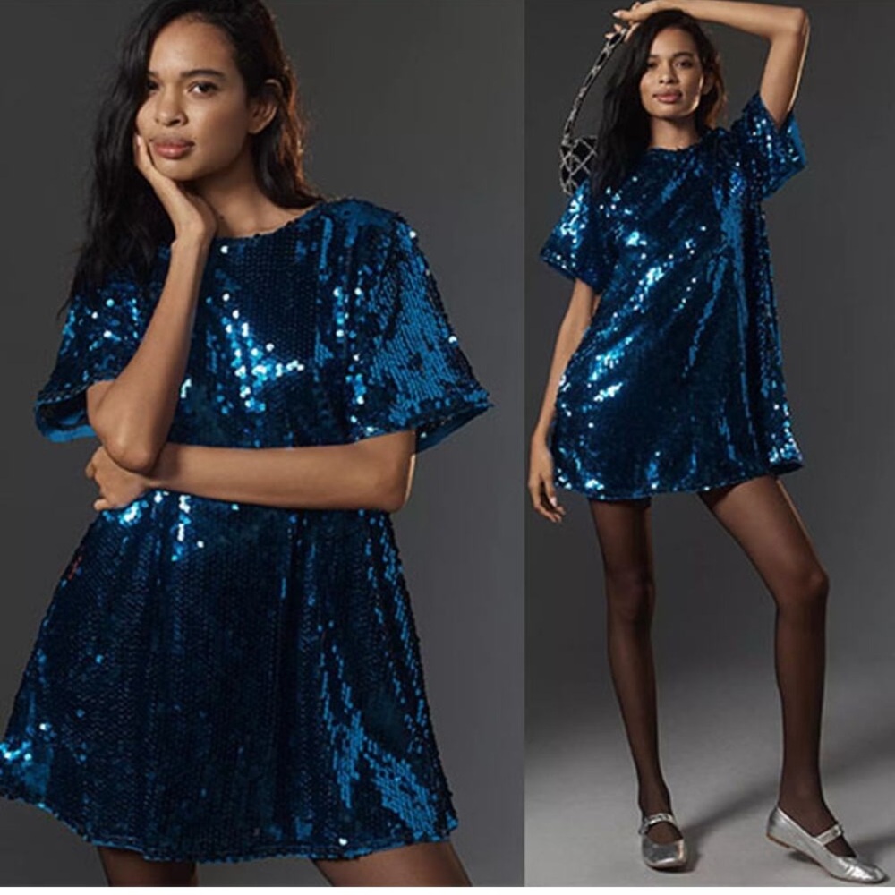 Maeve Blue Sequin Mini Dress